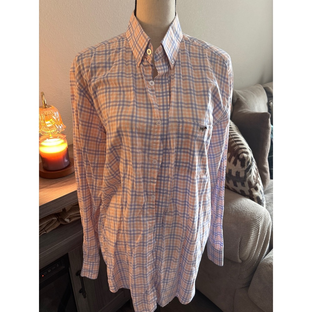 Southern Point Co. men's medium long sleeve button up blue‎ orange plaid pastel